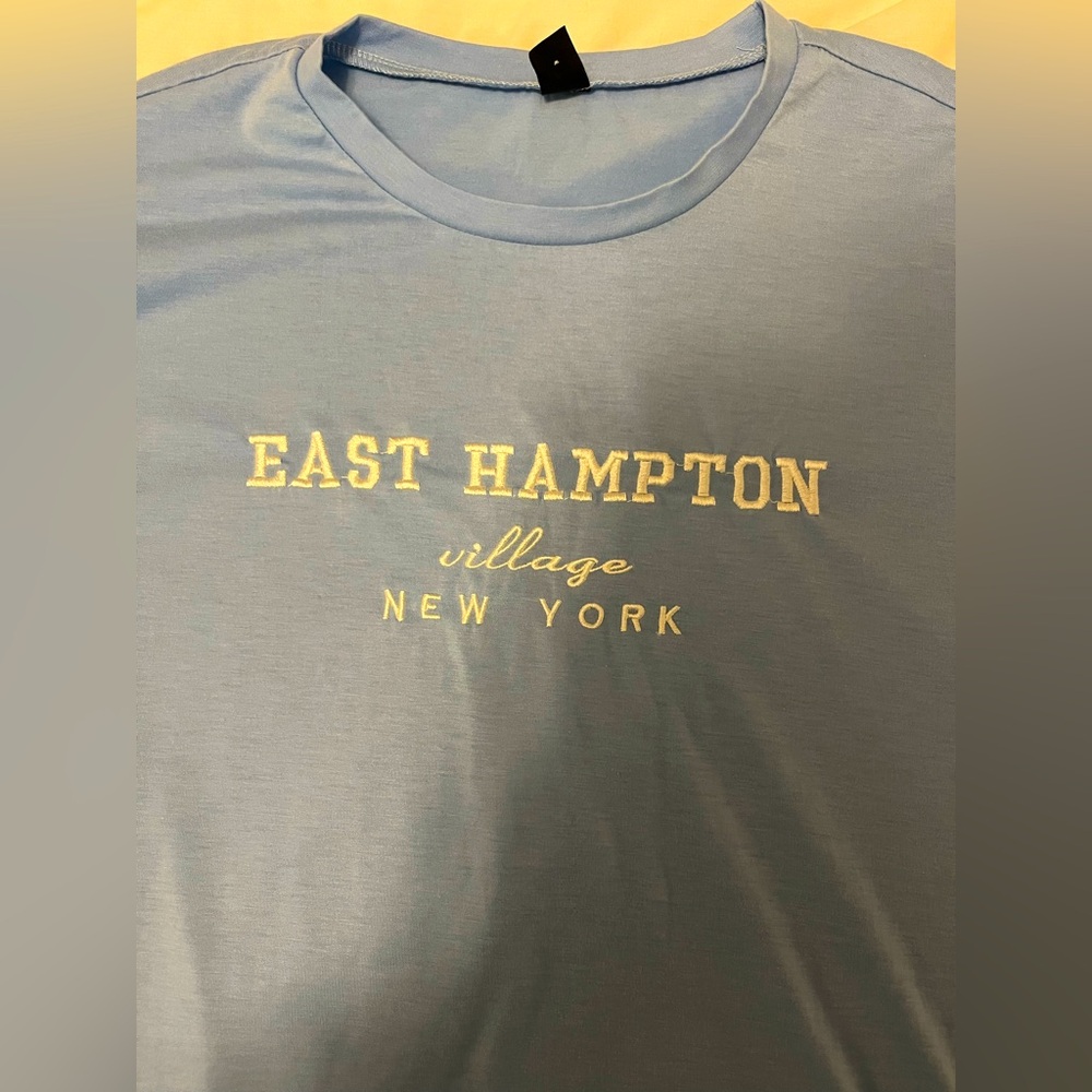 East Hampton Village New York Embroidered Light Blue Polyester Oversized T-Shirt